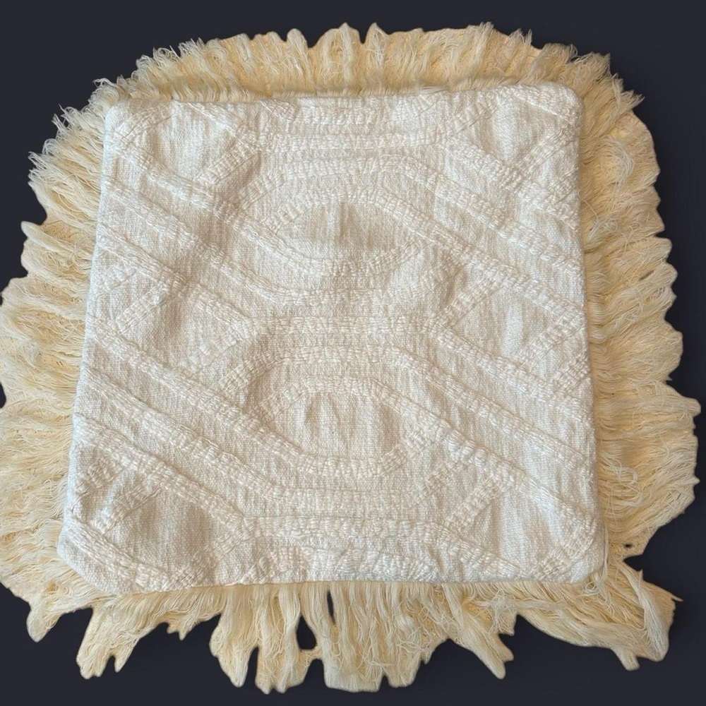 Luxury 24x24” Boho Pillow Cover with Fringe & Diamond Pattern – Like New!